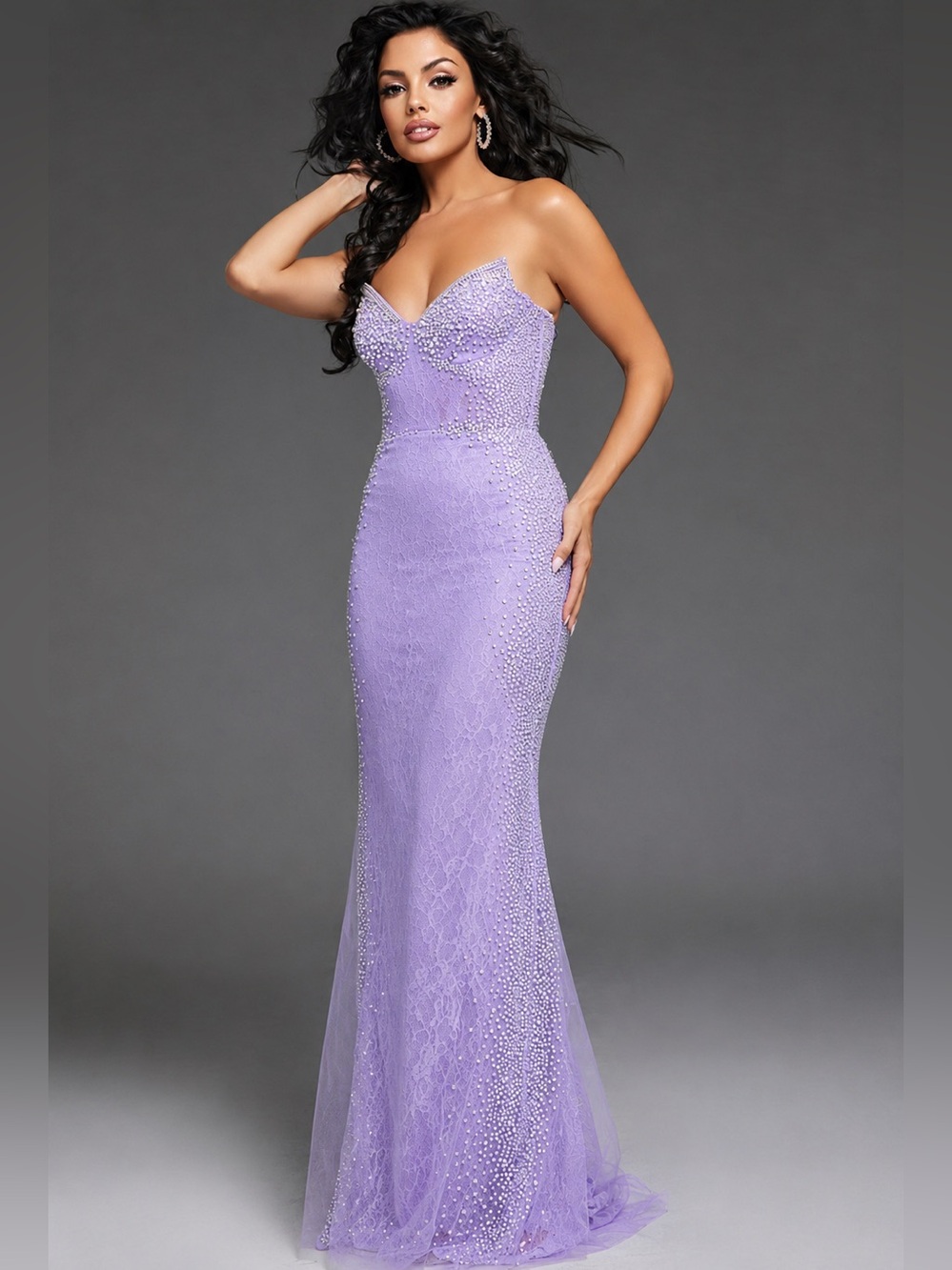 Jovani Strapless Lilac Mermaid Evening Gown